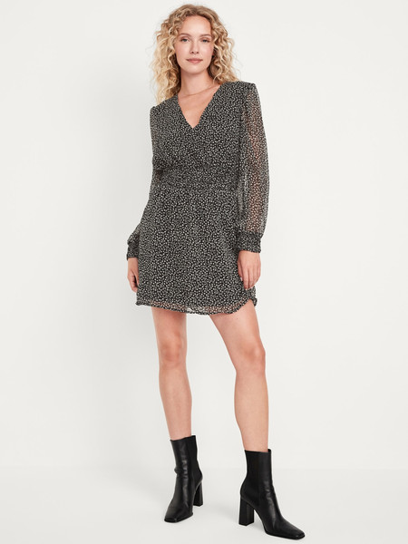 Waist-Defined Chiffon Mini Dress | Old Navy (US)