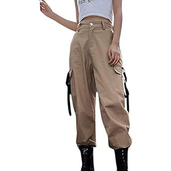 VANGULL Women's High Waisted Jogger Pants Casual Flap Pocket Solid Outdoor Cargo Pants Black | Amazon (US)