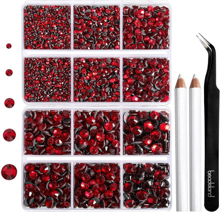 6736pcs Hotfix Rhinestones Flatback,Red Rhinestones for Crafts Clothes Mixed 5 Sizes, Hotfix Crys... | Amazon (US)