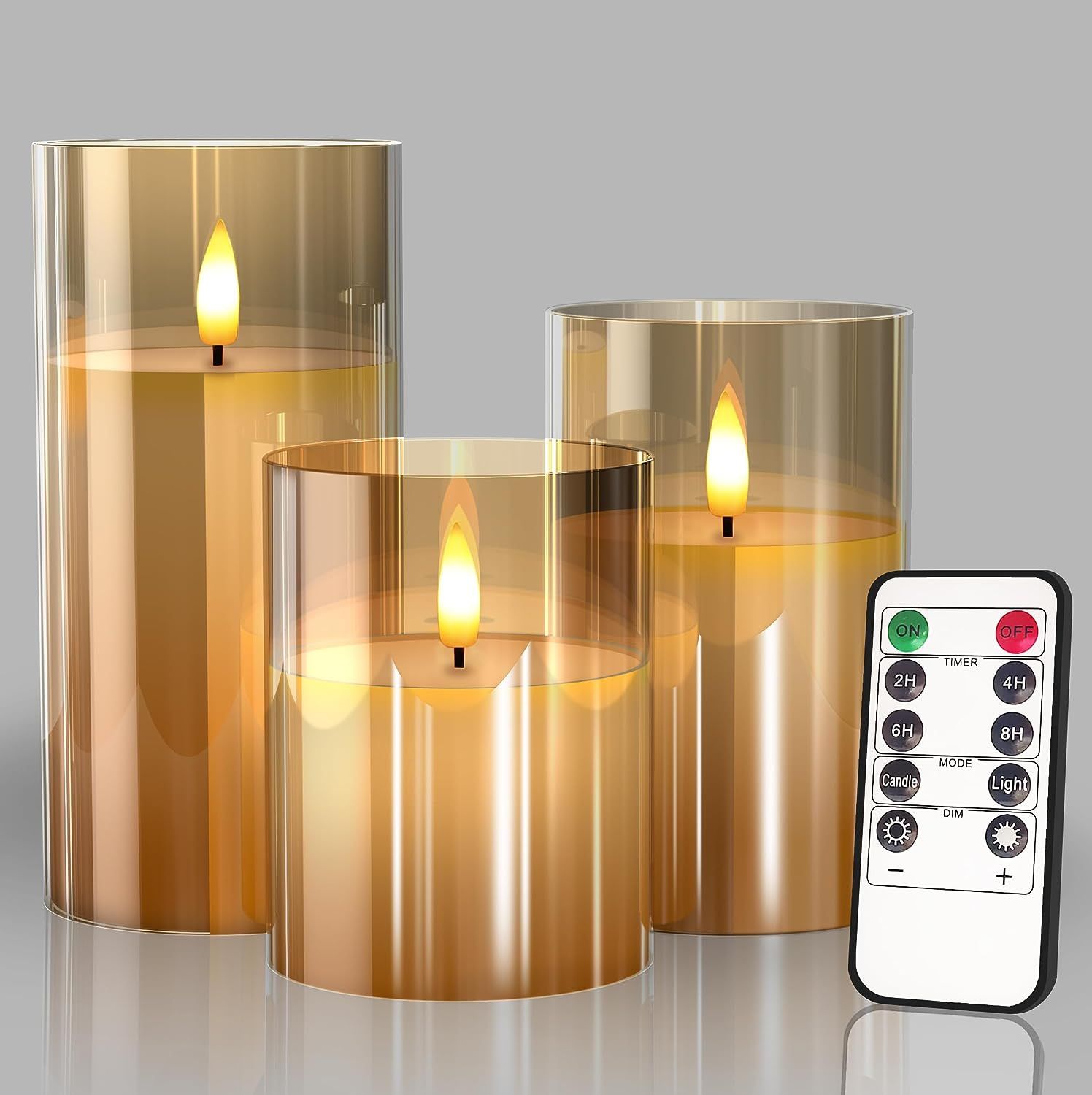 Glass Battery Operated LED Flameless Candles with Remote and Timer, Real Wax Candles Warm Color F... | Amazon (US)