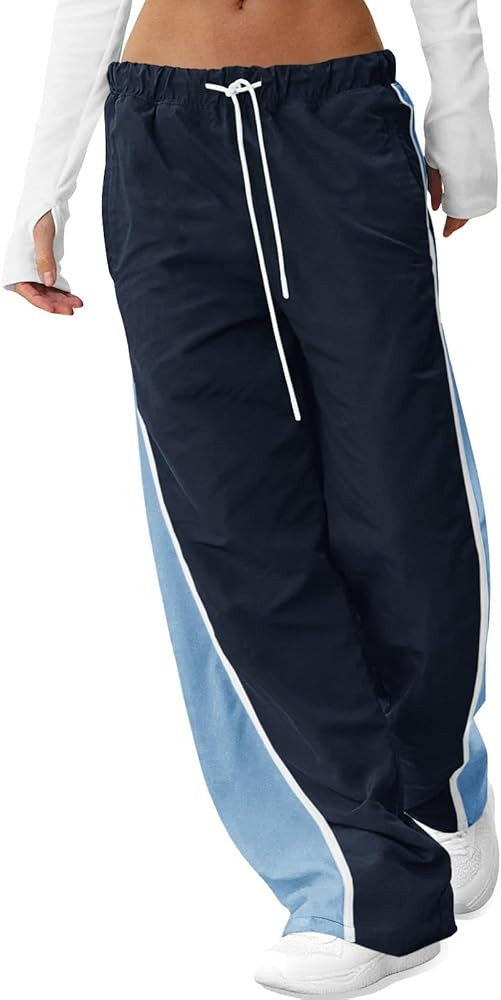 Fisoew Women's Baggy Wide Leg Track Pants Casual Drawstring Elastic Waisted Color Block Workout Y... | Amazon (US)