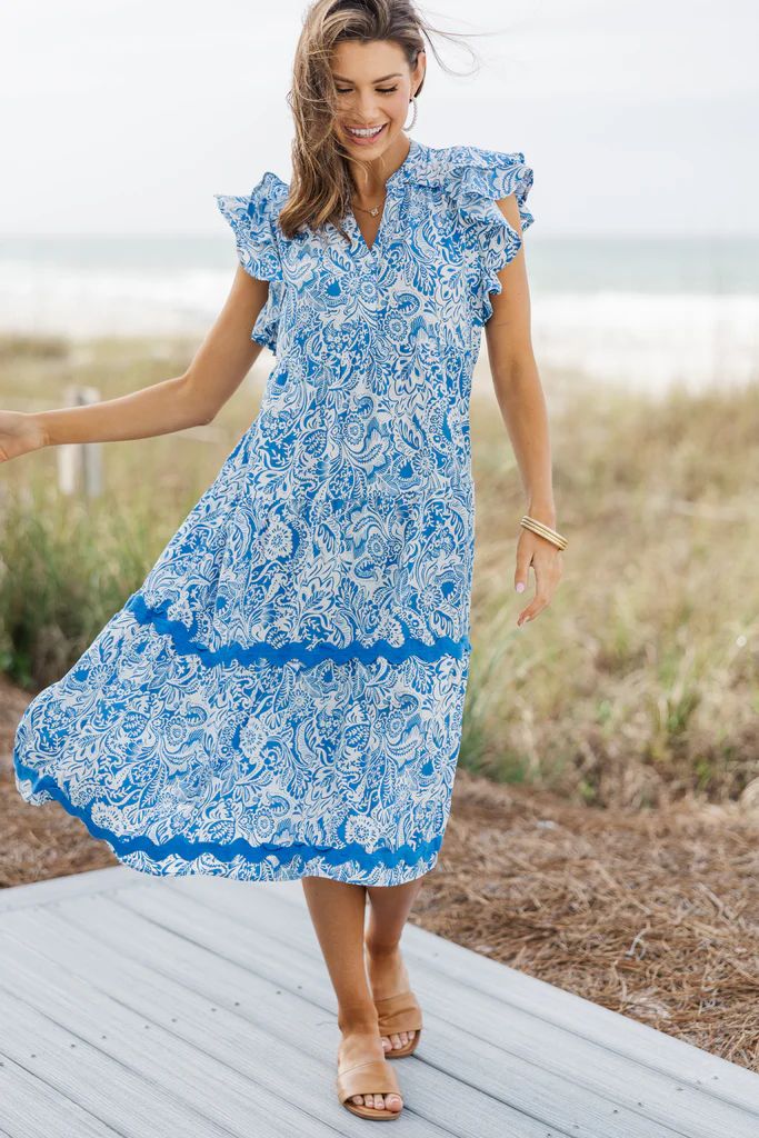 Sweet New Day Blue Paisley Rickrack Midi Dress | The Mint Julep Boutique