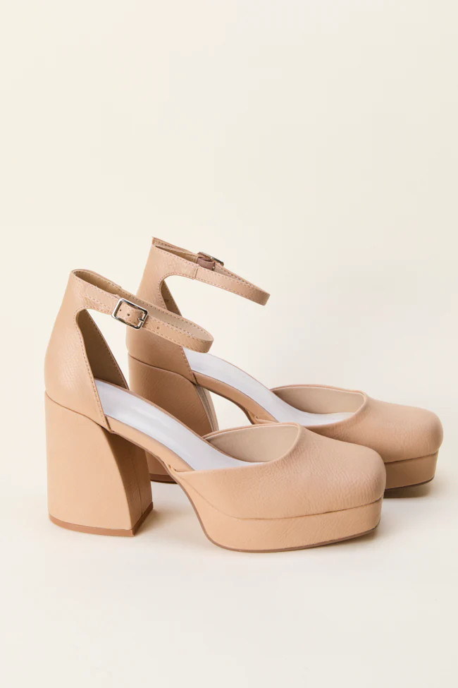Oslo Natural Buckle Platform Heels | Pink Lily