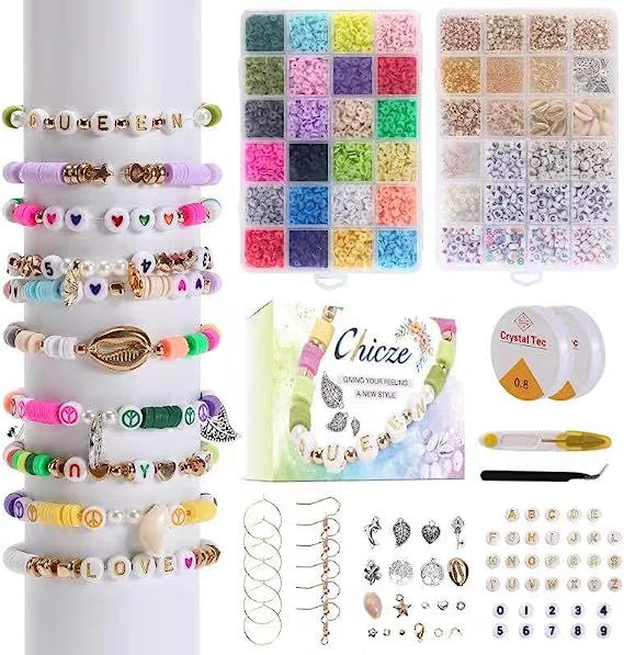 Clay Beads Bracelet Making Kit ,24 Colors 6050 PCS Polymer Heishi Beads Bracelets Necklace Making... | Amazon (US)