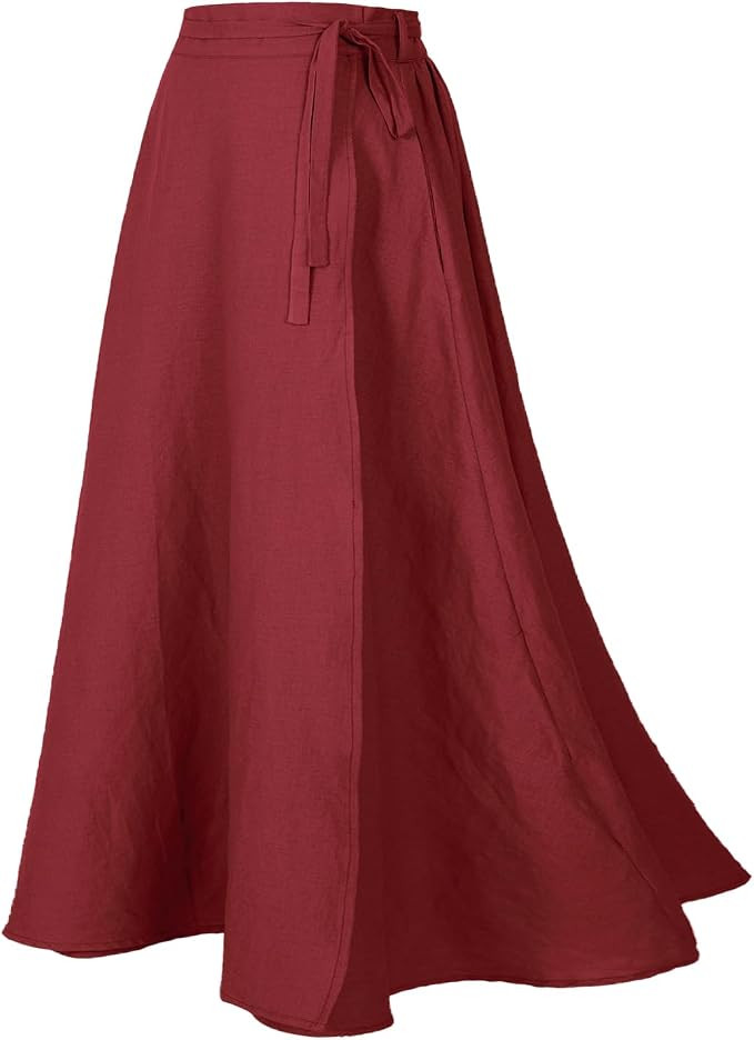 Womens Wrap Skirt Ankle-Length Vintage Linen Skirts | Amazon (US)