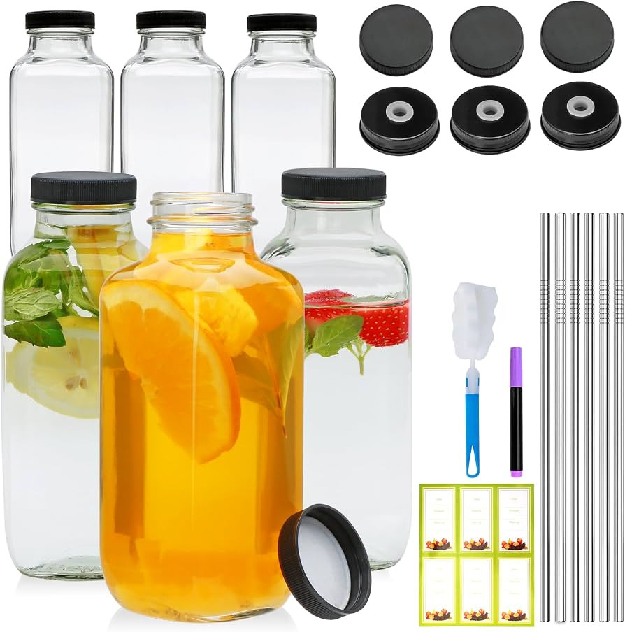16oz glass bottles with lids,juice bottles gifts for women,glass bottles with lids,glass water bo... | Amazon (US)