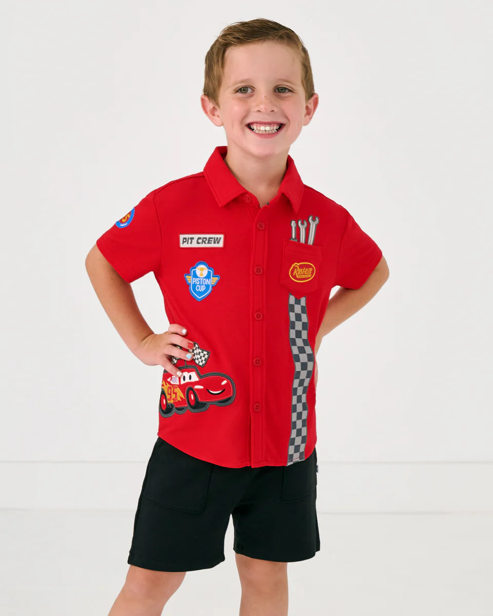 Pixar Cars Piston Cup Button Down Polo | Little Sleepies