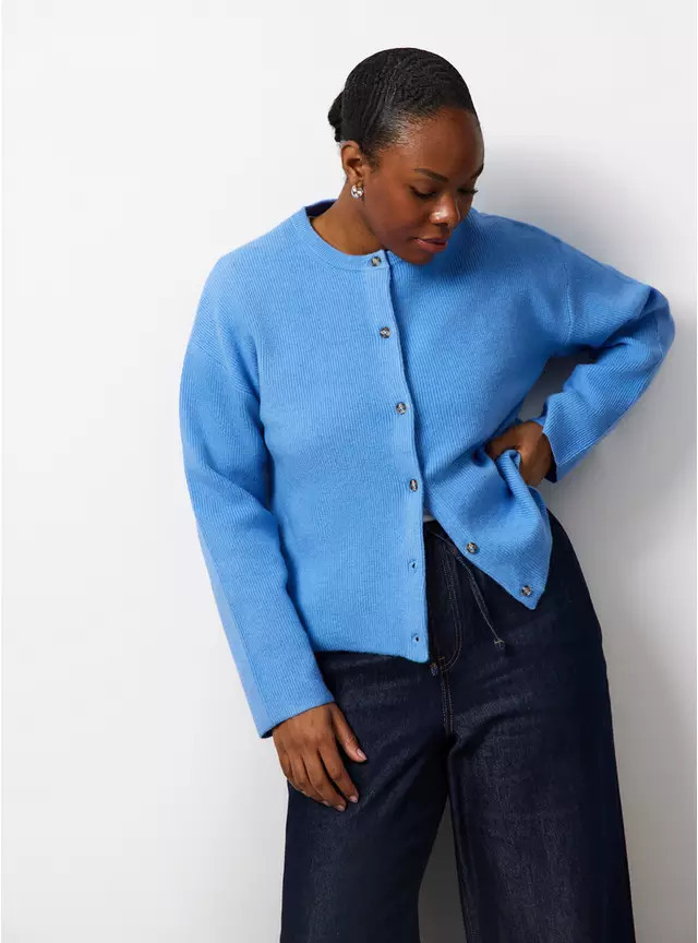 Blue Cosy Yarn Button Up Boxy Cardigan 18 | Tu Clothing