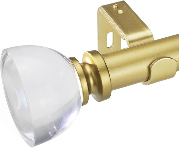 Single Gold Curtain Rod Set with Clear Knob Finial, 72-144 inch, Standard Gold Drapery Rod for 1 ... | Amazon (US)