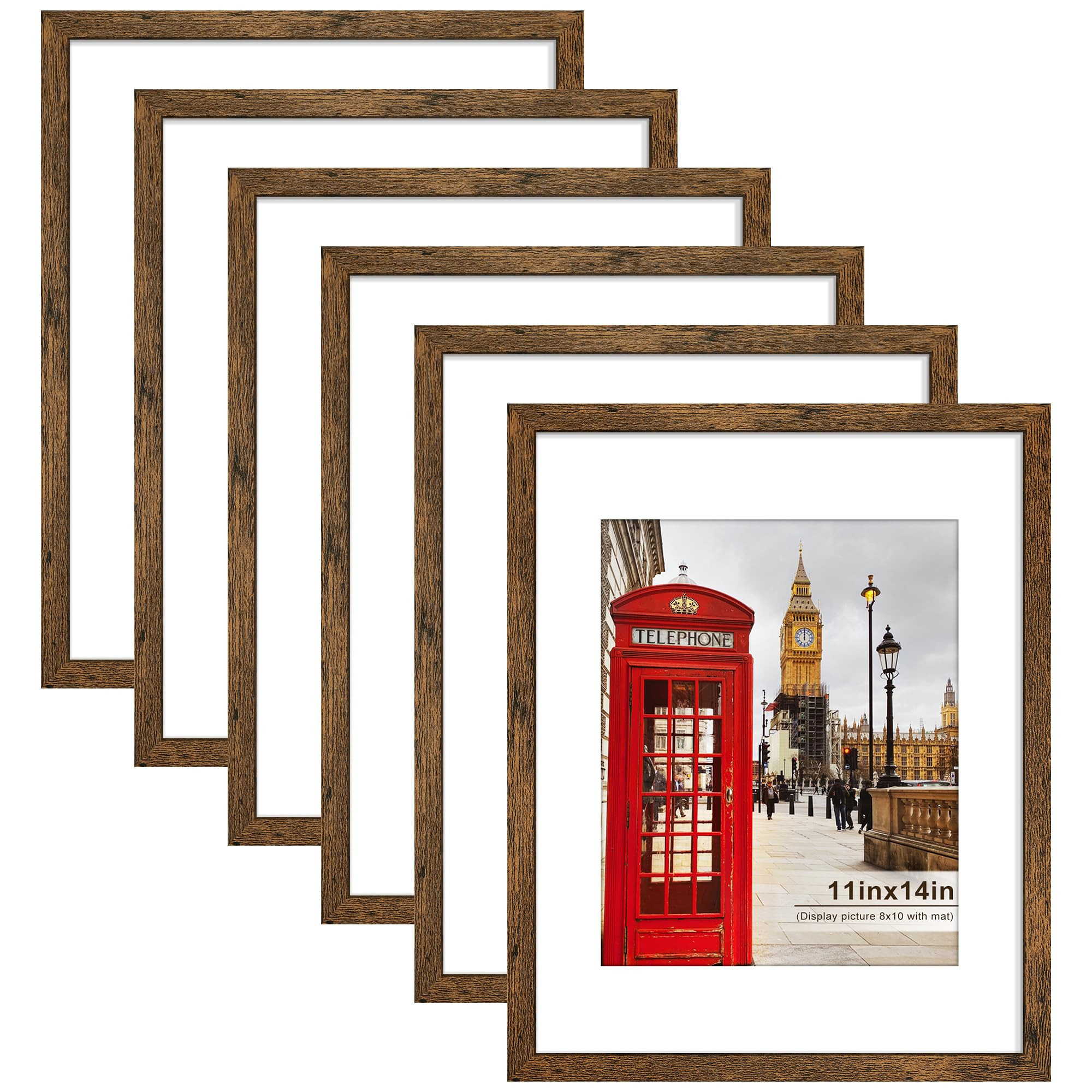 PEALSN 11x14 Picture Frame Set of 6, Display Pictures 8x10 with Mat or 11x14 without Mat for Wall... | Amazon (US)