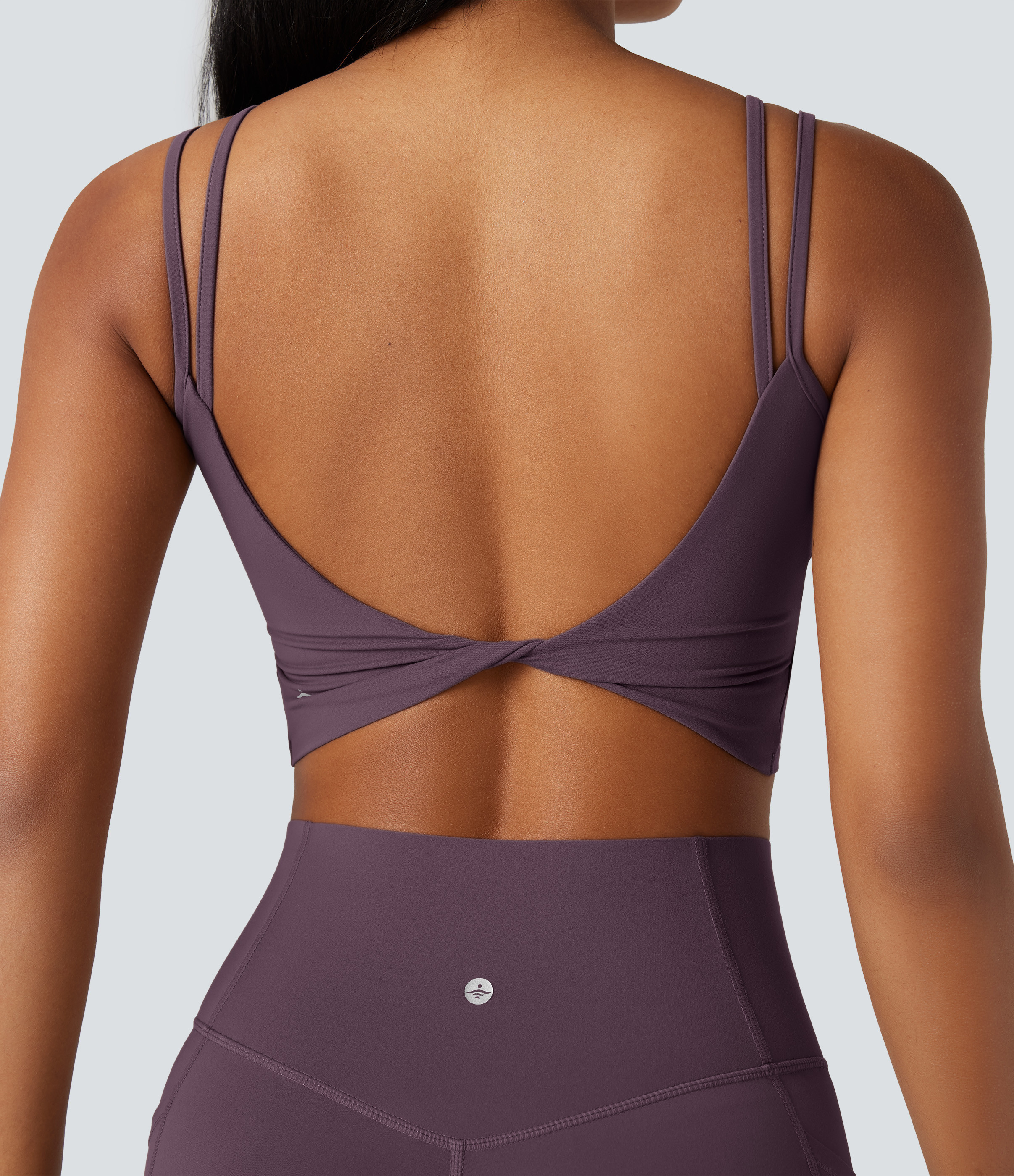 Halara Halara UltraSculpt™ Double Straps Twisted Backless Cropped Yoga Tank Top Tank Top - Night's Purple - XL golf tops halter top | HALARA