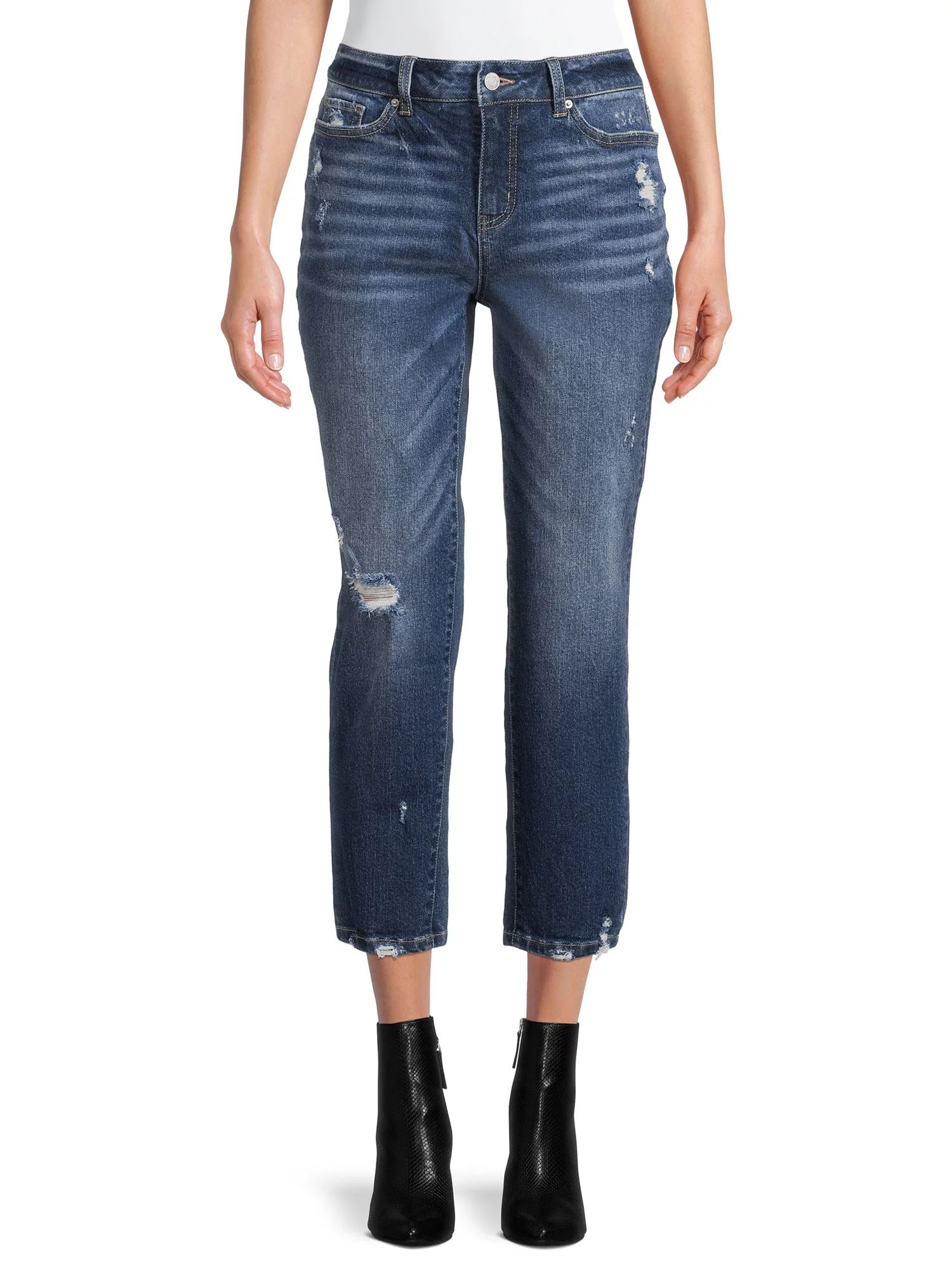Time and Tru Women's High Rise Slim Boyfriend Crop Jeans | Walmart (US)