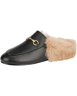 Arqa Fur Mules for Women Chain Leather Low Heel Mule Fluffy Comfort Loafers Casual Slip-on Flat S... | Amazon (US)