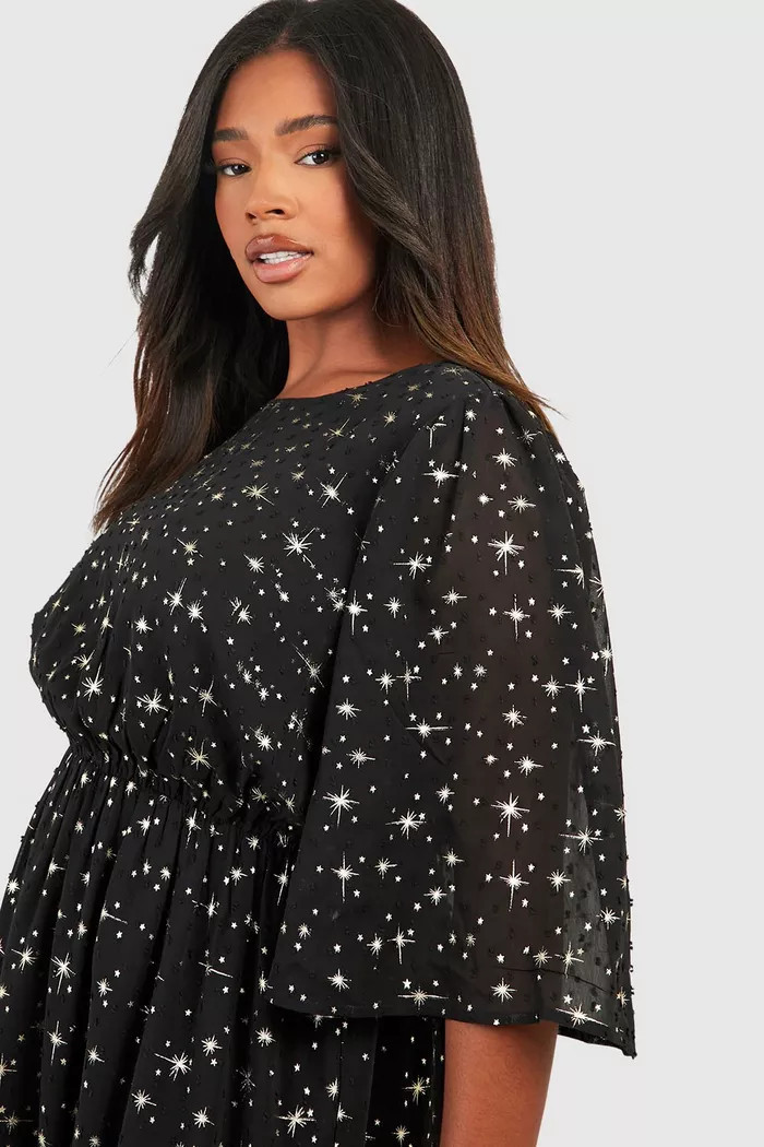 Plus Gold Fleck Ruffle Hem Shift Dress | Boohoo.com (UK & IE)