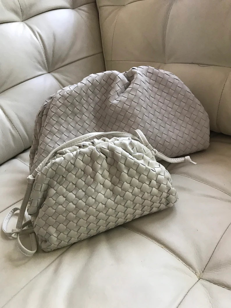 Large The Pouch Weave Cloud Bottega Veneta Style Frame Hinge Ruched Calf Leather Clutch Holdall P... | Etsy (US)