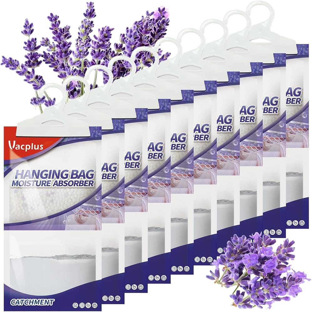 Vacplus Moisture Absorbers, Hanging Closet Dehumidifier Bags, Humidity Packs, Desiccant, Closet Dehumidifiers with Lavender Fragrance, 10 Pack, 9.8 OZ | Amazon (US)