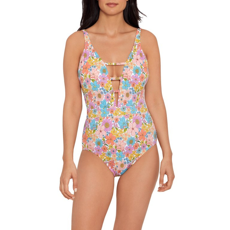 Time and Tru Women’s V Strappy Front One Piece Swimsuit | Walmart (US)