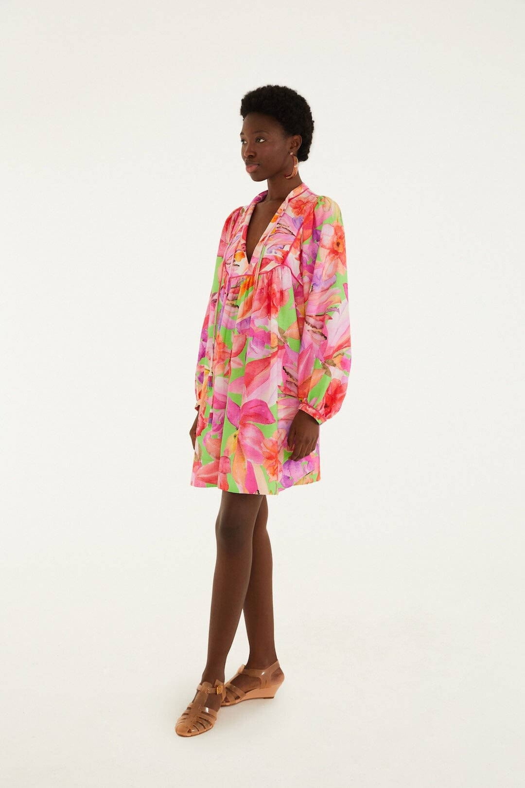 Multicolor Artsy Flora Lenzing Ecovero Euroflax Mini Dress | FARM Rio | FarmRio (US)