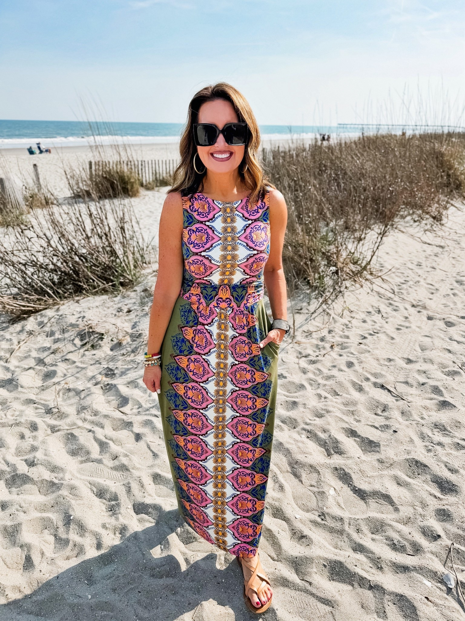 Maxi dress - true to size  (doesn’t wrinkle at all so perfect for travel!) 
Use code 6THX to save 15% 

Use code LAURA20 on my bracelets 

#LTKTravel #LTKSaleAlert #LTKootd
