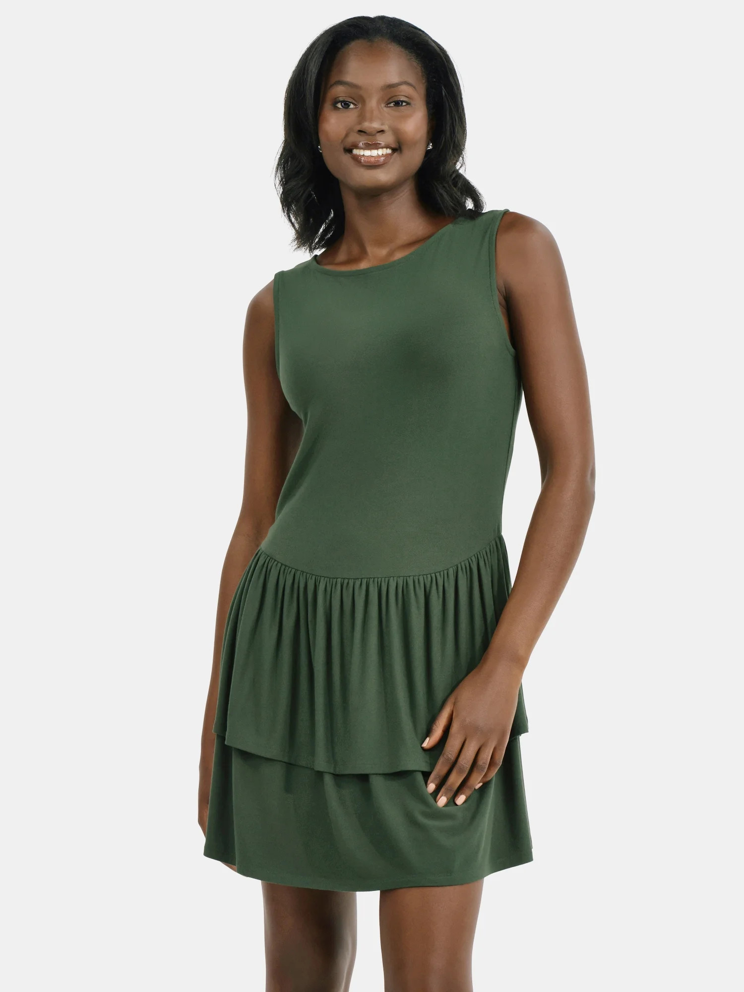 Time and Tru Women's Ruffle Knit Mini Dress, XS-XXXL | Walmart (US)