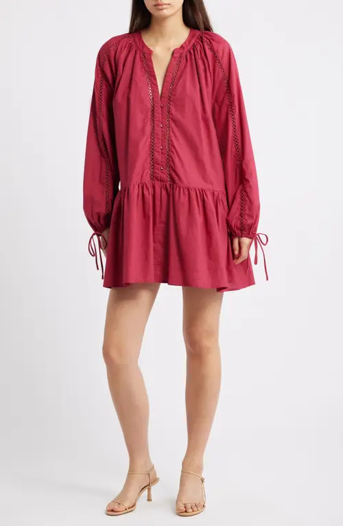 Petal & Pup Hart Long Sleeve Cotton & Linen Minidress in Wine at Nordstrom, Size X-Large | Nordstrom