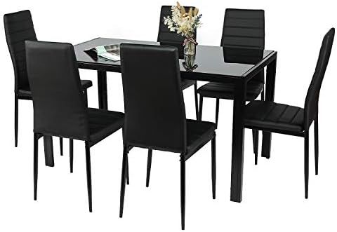 BAHOM 7 Piece Kitchen Dining Table Set for 6, Glass Dining Table and 6 Chairs PU Leather for Breakfa | Amazon (US)