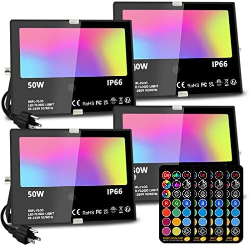 Led Flood Light Outdoor, 50W RGB Color Changing Landscape Lighting with Remote, Timing - 12 Color... | Amazon (US)