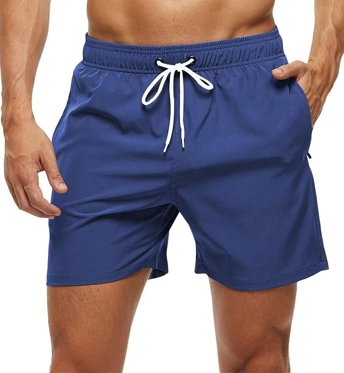 Men's Swim Trunks Quick Dry Beach Shorts with Zipper Pockets and Mesh Lining | Amazon (US)