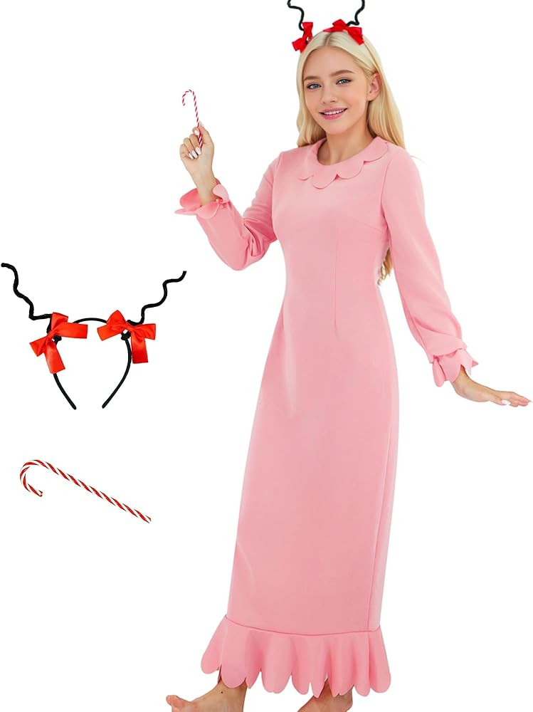 Cindy Lou Who Costume Women Pink Dress Adult Christmas Nightgowns Halloween Character Cosplay | Amazon (US)