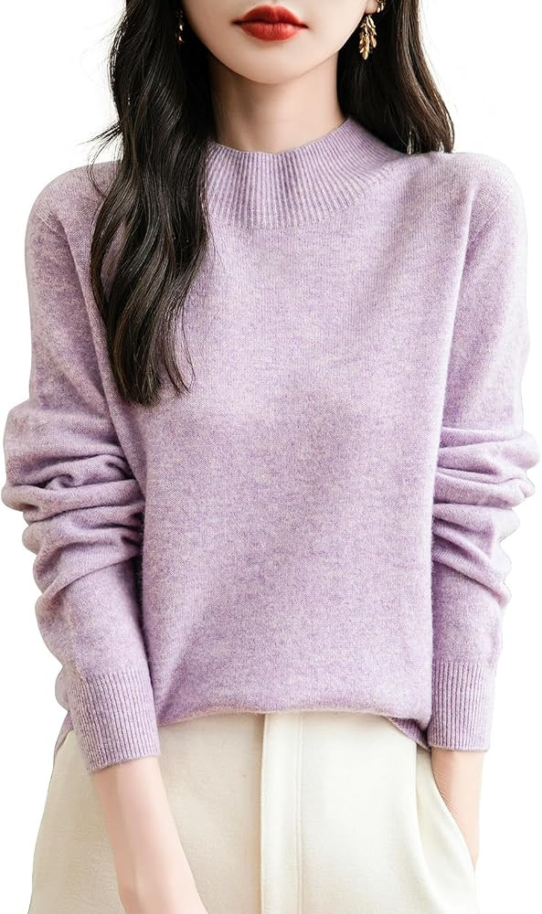 Women's 100% Merino Wool Seamless Sweater Mock Neck First-Line Ready to Wear Long Sleeve Knitted ... | Amazon (US)