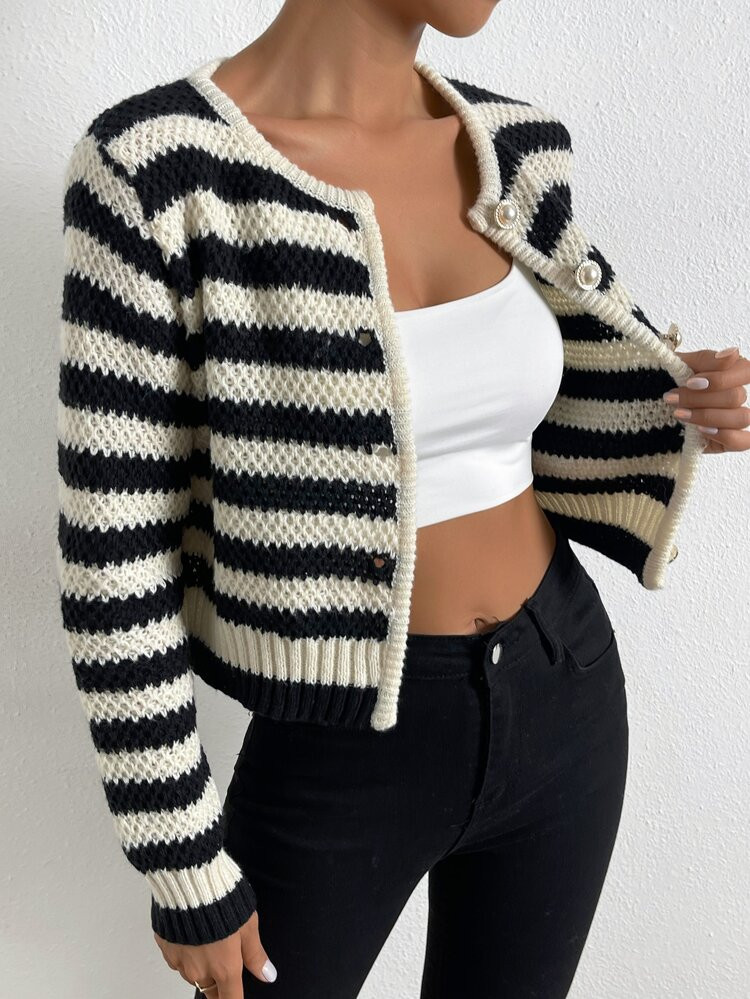 Striped Pattern Button Front Cardigan | SHEIN