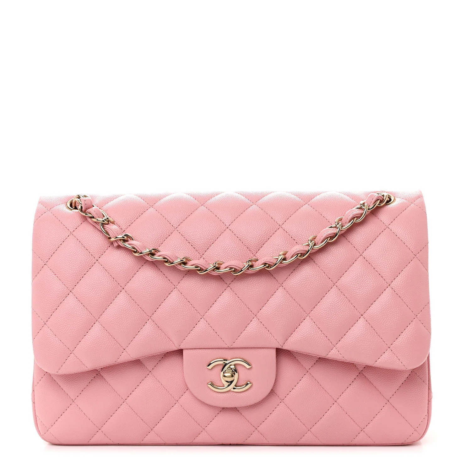 Caviar Quilted Jumbo Double Flap Pink | FASHIONPHILE (US)