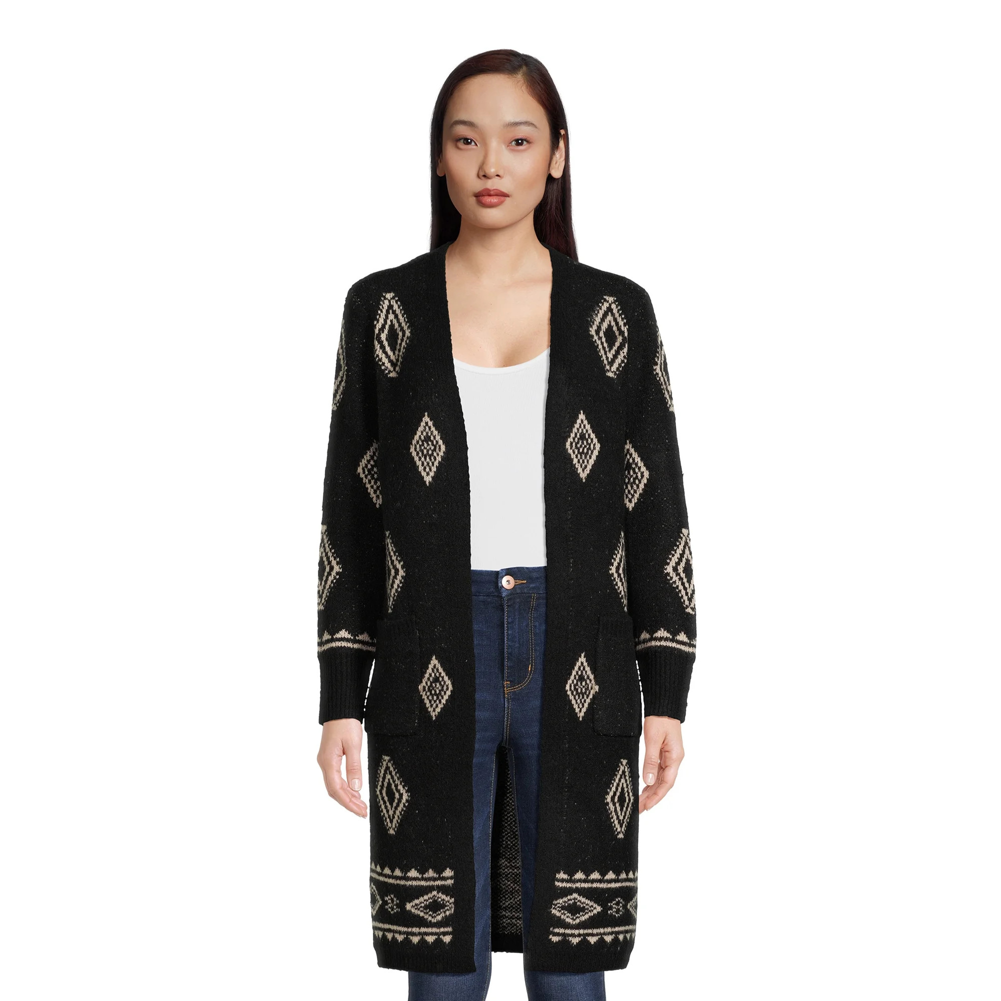 No Boundaries Juniors Duster Cardigan with Diamond Pattern, Sizes XS-3XL | Walmart (US)
