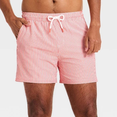 Men's 5'' Swim Trunks with Boxer Brief Liner - Goodfellow & Co™ Coral Orange Striped L | Target