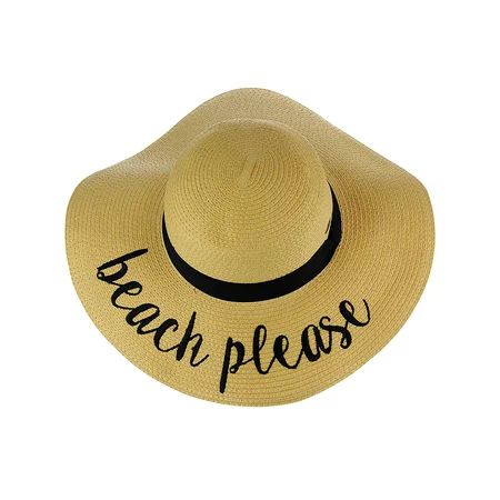 C.C Women s Paper Weaved Crushable Beach Embroidered Quote Floppy Brim Sun Hat Beach Please | Walmart (US)