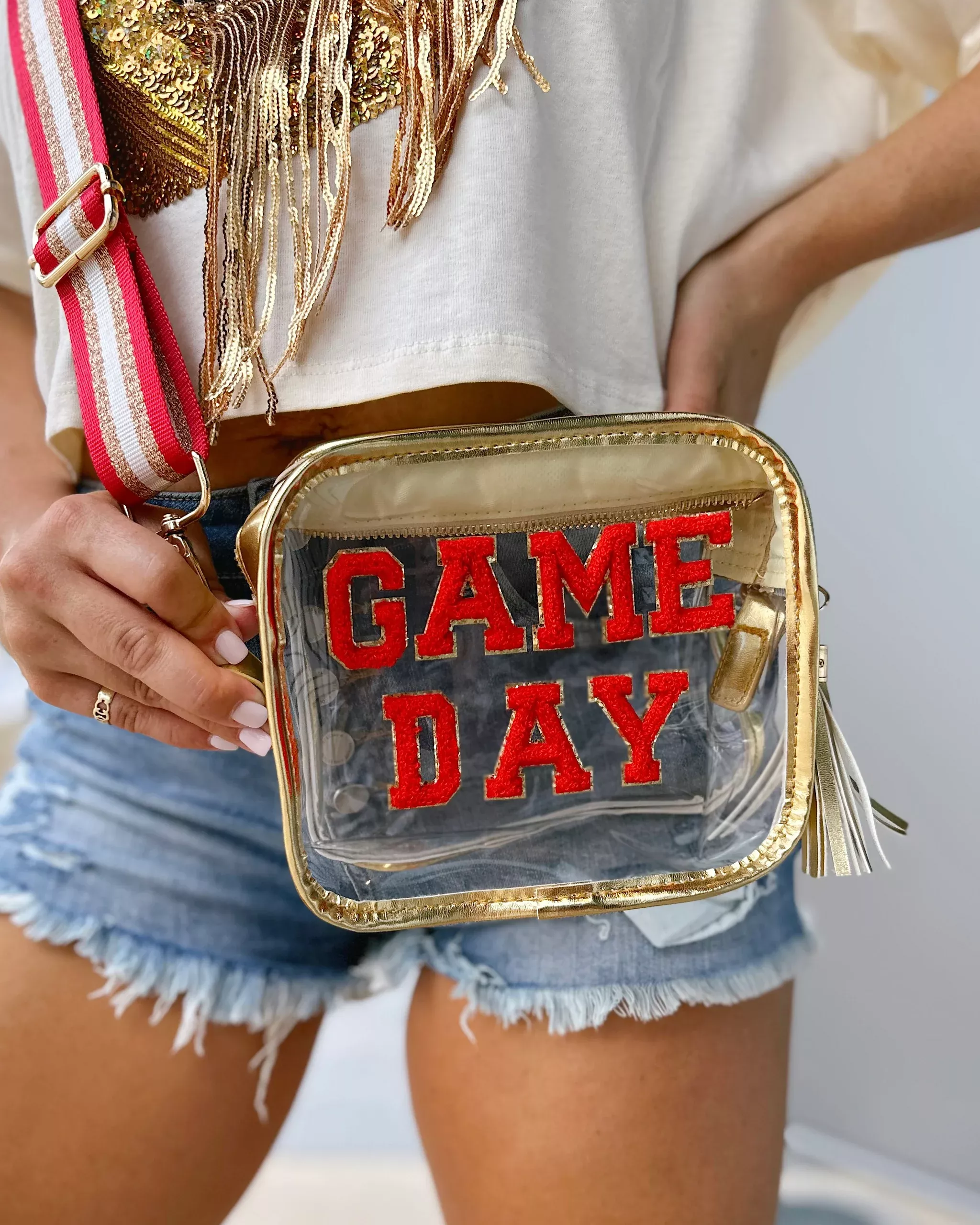 Red/Gold GAME DAY Chenille-Patch Stadium-Approved Clear Purse