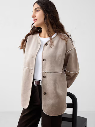 Reversible Vegan Suede Sherpa Jacket | Banana Republic Factory