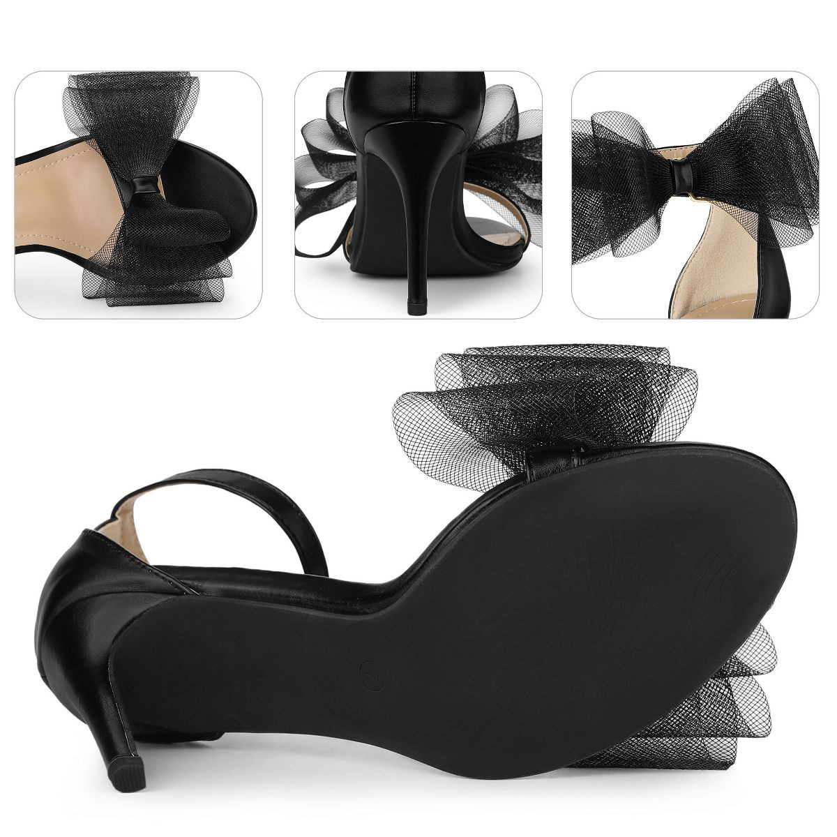 Perphy Women's Back to College Open Toe Ankle Strap Mesh Bow Tie High Stiletto Heels Black 9 | Target