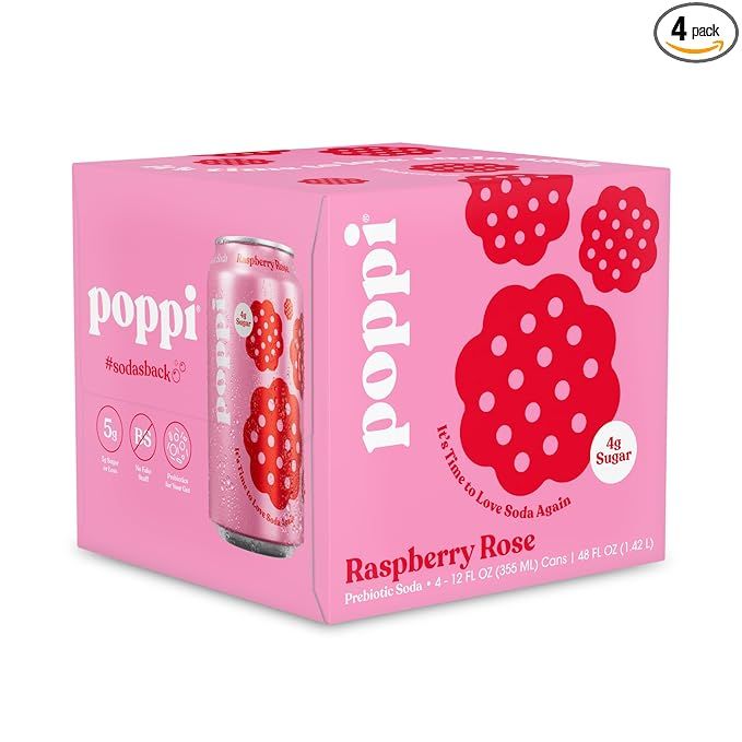 Poppi Raspberry Rose Prebiotic Soda 4 Pack, 12 FZ | Amazon (US)