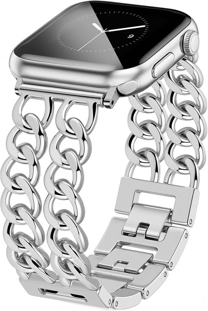 JR.DM Silver Watch Bands for Women Compatible with Apple Watch 38mm 40mm 41mm 42mm (S10/11) Adjus... | Amazon (US)