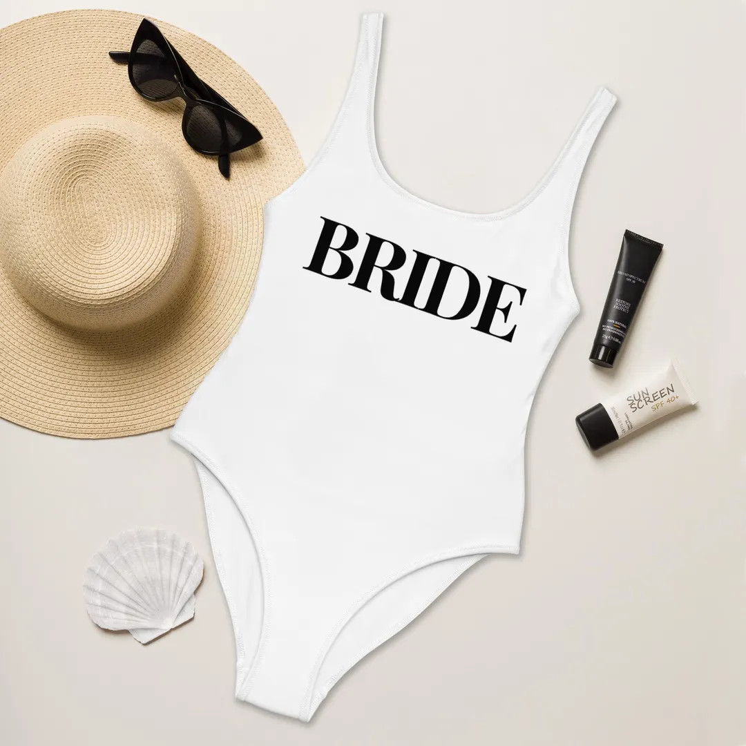 Bride One Piece Swimsuit, Bridal Swimwear, Bachelorette Party Suit, Wedding Pool Outfit, Cute and... | Etsy (US)