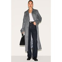 Grey Check Print Oversized Trench Coat | PrettyLittleThing US