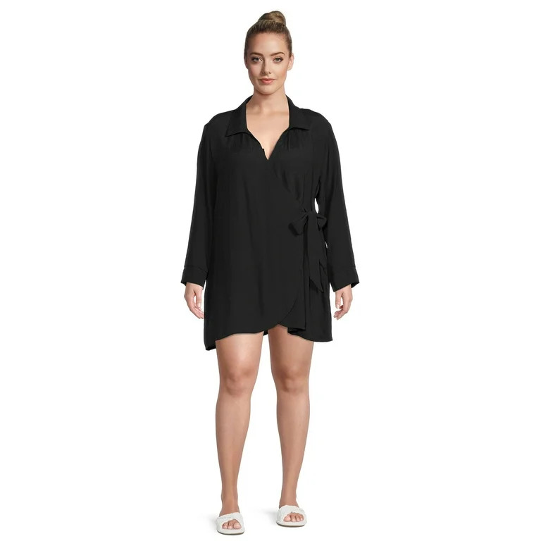 Time and Tru Women's Plus Size Wrap Jacket Cover Up | Walmart (US)