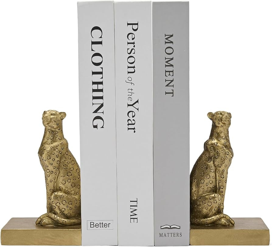 Gold Cheetah Book Ends, Leopard Bookends for Shelves to Hold Books Heavy Duty, Creative Resin Boo... | Amazon (US)
