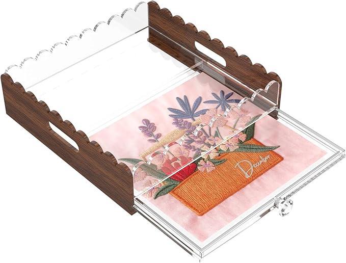 LUGUNU Scalloped Acrylic Tray with Slide Out Drawer – Customizable for Insert Needlepoint, Phot... | Amazon (US)