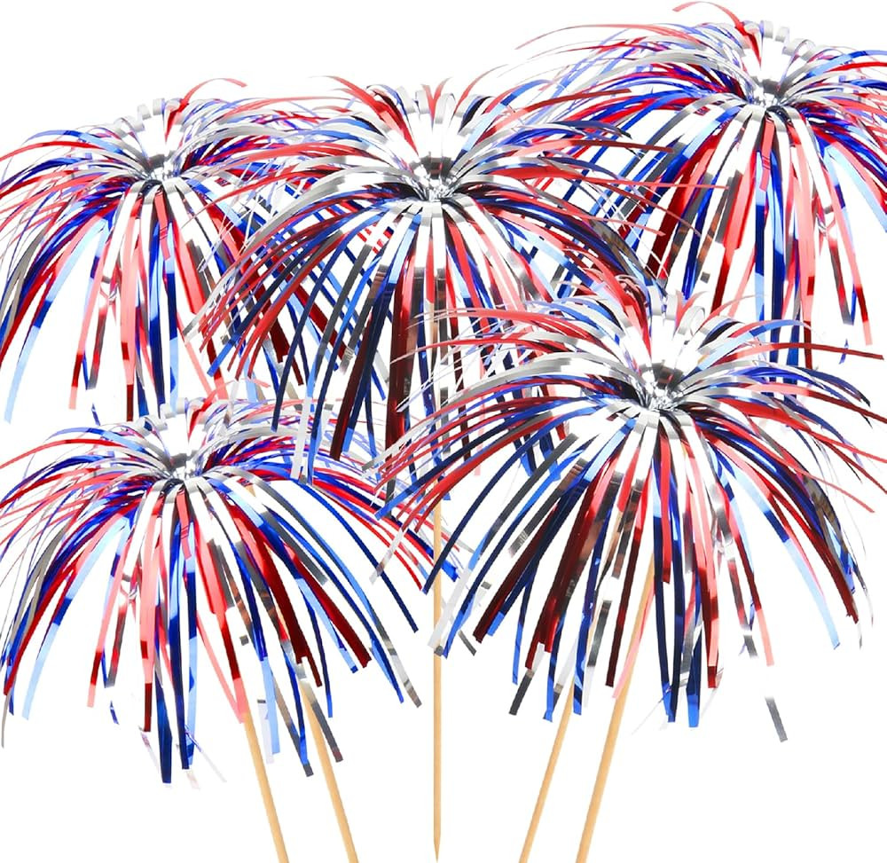 100 4th of July Cocktail Picks, 6 IN Patriotic Fireworks Toothpicks for Appetizers, Red White Blu... | Amazon (US)