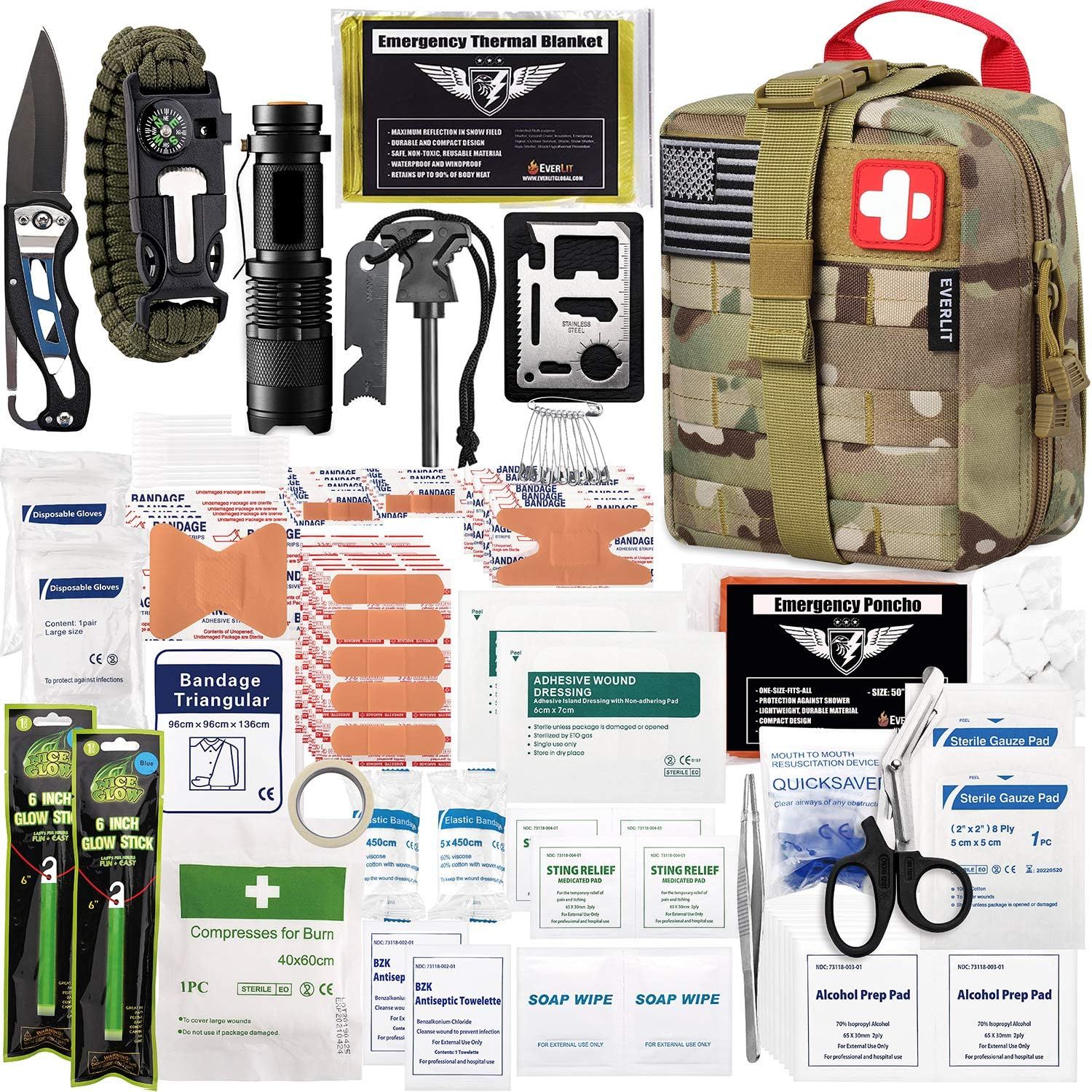 EVERLIT 250 Pieces Survival First Aid Kit IFAK Molle System Compatible Outdoor Gear Emergency Kit... | Amazon (US)