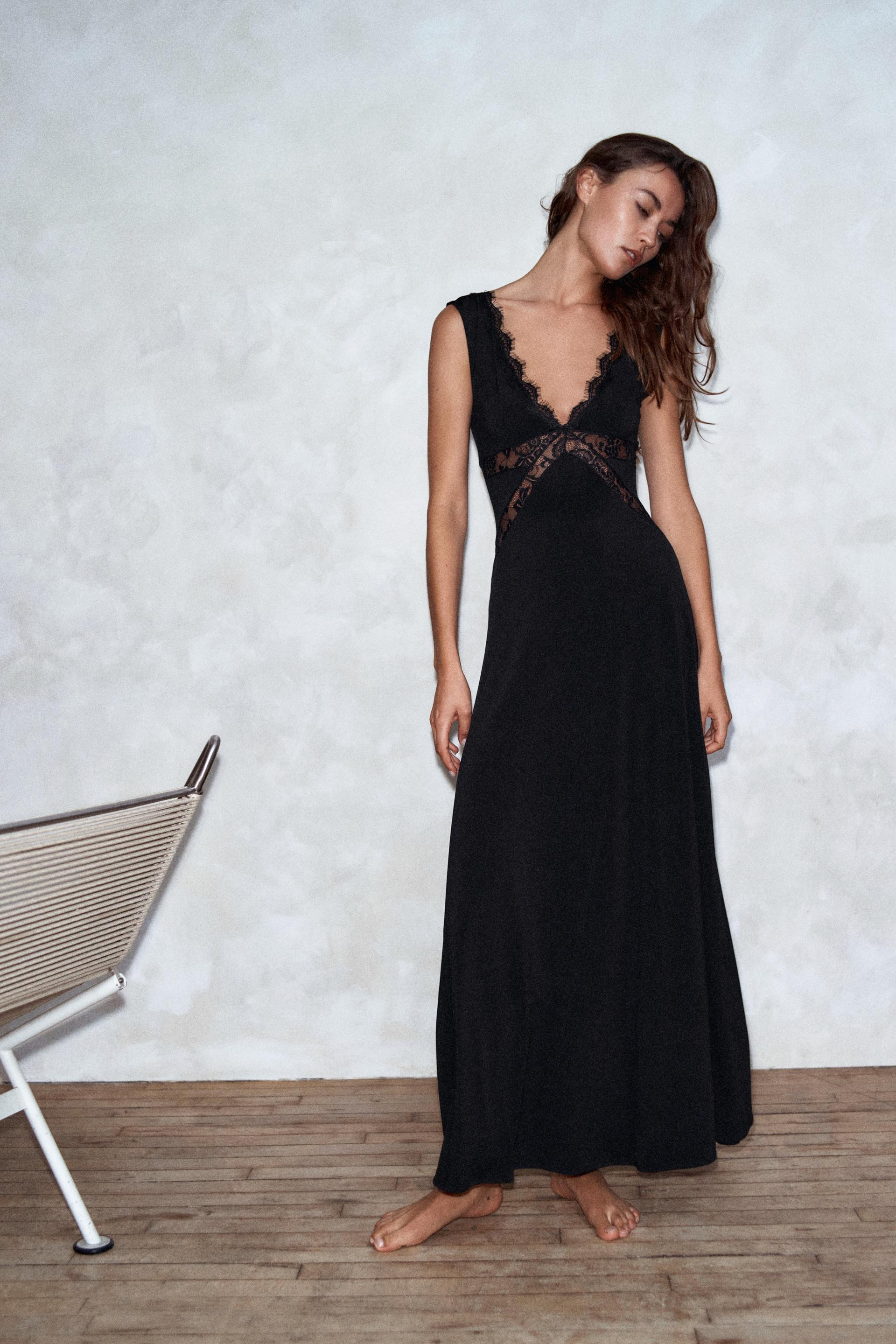 Zara - Combined Strappy Long Dress - Black - M - Woman | Zara US