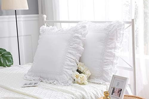 Meaning4 2-Pack Luxury Lace White Euro Shams Throw Pillow Covers Cushion Cases with Ruffles Cotto... | Amazon (US)