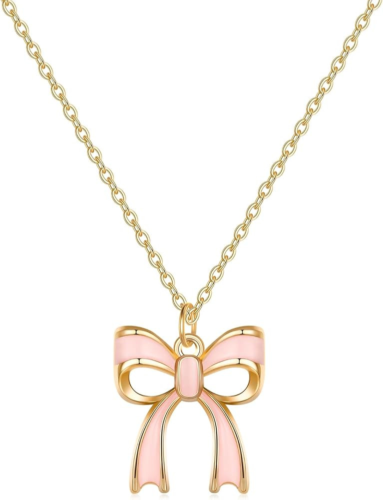 Gold Bow Necklace Women Bow Jewelry Ribbon Pendant Necklace Dainty Rhinestone Bow Tie Choker Neck... | Amazon (US)